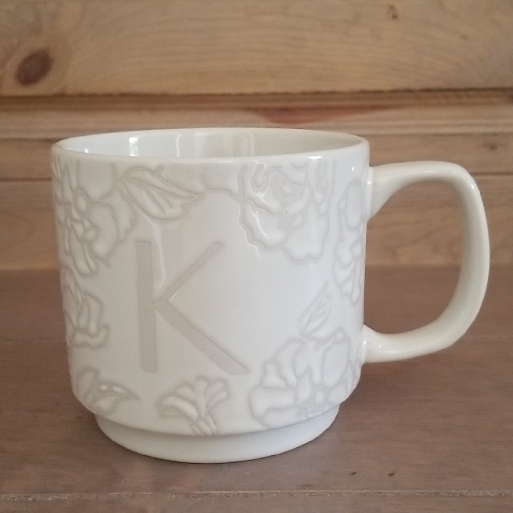 Altar’d State Embossed Floral Mug with “K” Monogram